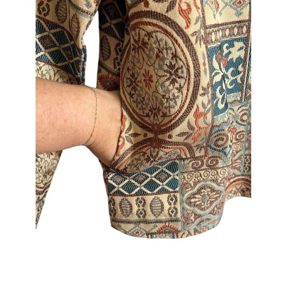 Retro Floral Jacket 16 Tan Boho Western Embroidery Tapestry Classic Chic 80s Art - Picture 9 of 12